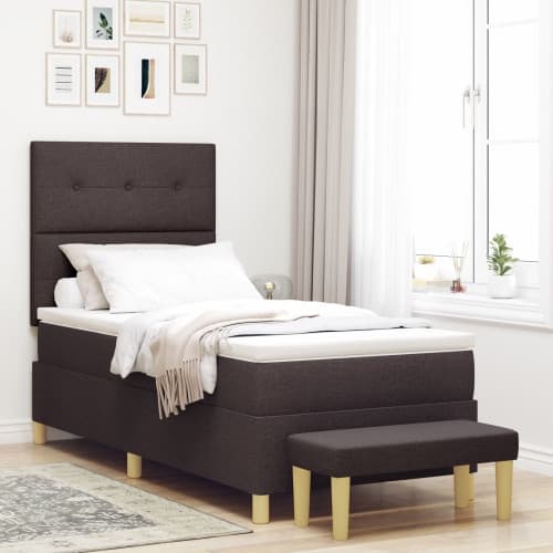 Boxspring Säng med Madrass & Bänk Mörkbrun 100x200 cm Tyg