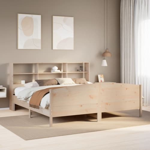 Säng med bokhylla utan madrass 180x200cm massiv furu