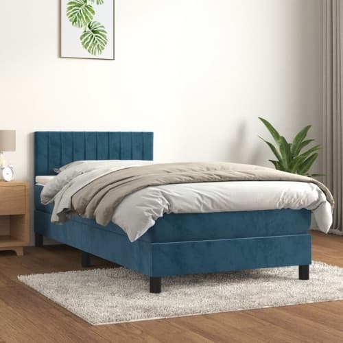Ramsäng med madrass mörkblå 90x200 cm sammet