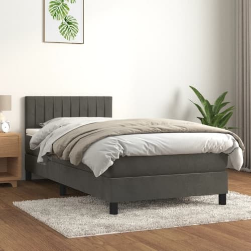 Ramsäng med madrass mörkgrå 100x200 cm sammet
