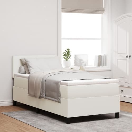 Boxspring-säng med madrass krämfärg 100x200 cm kordtygsfoder