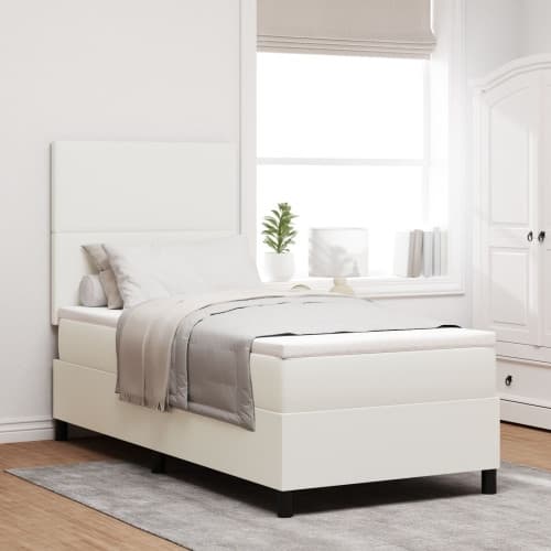 Boxspring-säng med madrass Grädde 100x200 cm Corduroy-tyg