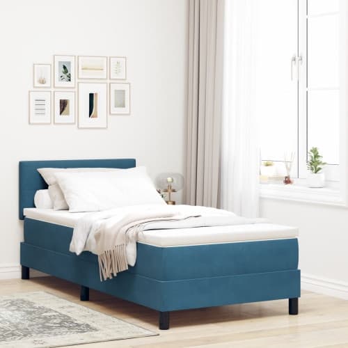 Boxspring Säng med Madrass Mörkblå 100x200 cm Sammet