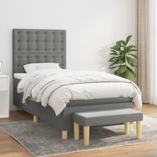 Ramsäng med madrass mörkgrå 100x200 cm tyg