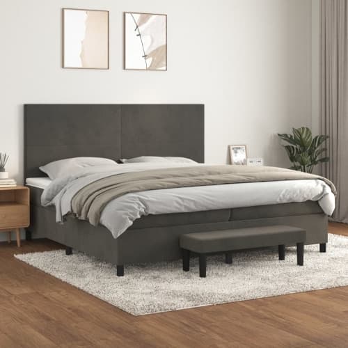 Ramsäng med madrass mörkgrå 200x200 cm sammet