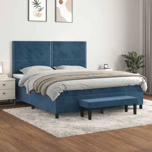 Ramsäng med madrass mörkblå 160x200 cm sammet