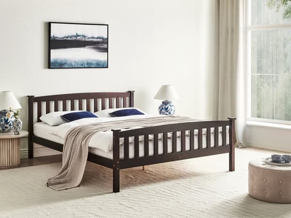 Sengeramme Mørkebrun Furu 160 x 200 cm Lamellbunn Sengegavl Klassisk design Dobbeltseng Soverom