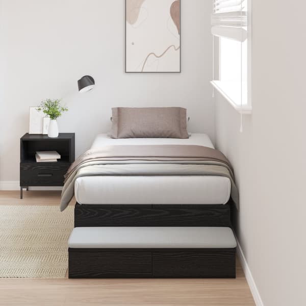 Förvaringssängram Svart Ek 75x190 cm
