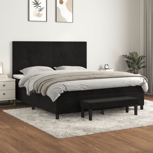 Ramsäng med madrass svart 180x200 cm sammet