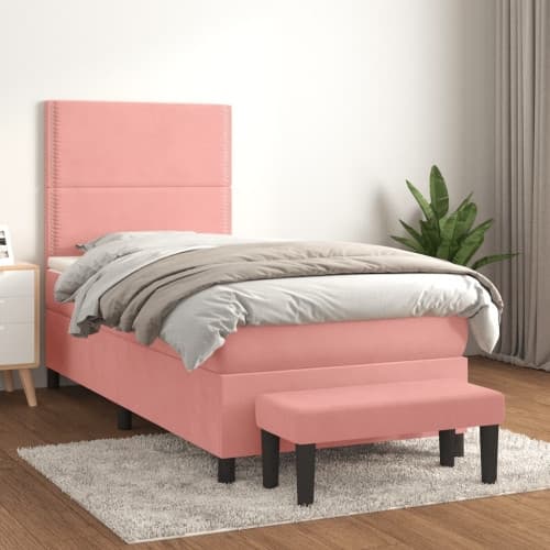 Ramsäng med madrass rosa 90x190 cm sammet