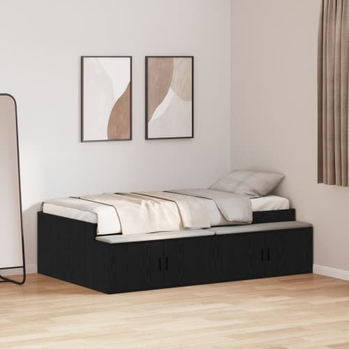 Förvaringsbäddram Svart ek 90x190 cm