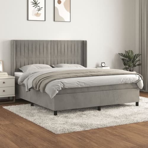 Ramsäng med madrass ljusgrå 180x200 cm sammet