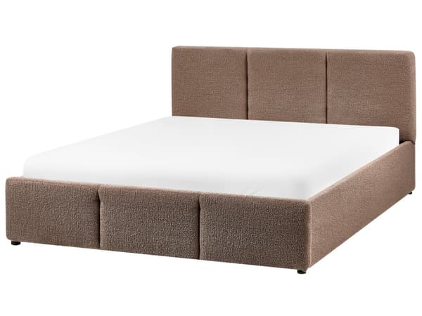 Ottomansk Seng Taupe Boucle Polstring 140 x 200 cm Tufted Sengegavl Oppbevaringsfunksjon