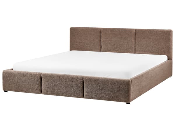 Ottomansk Seng Taupe Boucle Polstring 180 x 200 cm Tufted Sengegavl Oppbevaringsfunksjon