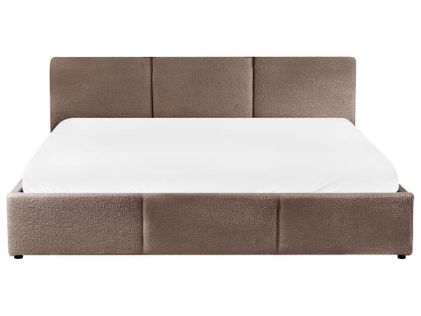 Ottomansk Seng Taupe Boucle Polstring 180 x 200 cm Tufted Sengegavl Oppbevaringsfunksjon