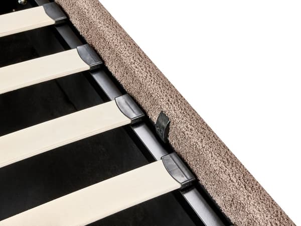 Ottomansk Seng Taupe Boucle Polstring 180 x 200 cm Tufted Sengegavl Oppbevaringsfunksjon