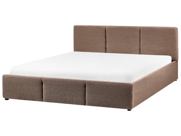 Ottomansk Seng Taupe Boucle Polstring 160 x 200 cm Tufted Sengegavl Oppbevaringsfunksjon
