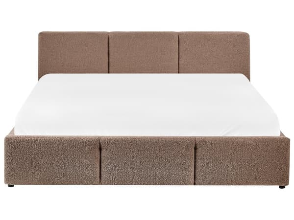 Ottomansk Seng Taupe Boucle Polstring 160 x 200 cm Tufted Sengegavl Oppbevaringsfunksjon