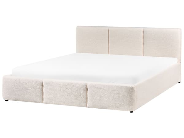 Ottomansk Seng Off White Boucle Polstring 160 x 200 cm Tufted Sengegavl Oppbevaringsfunksjon