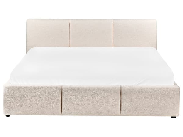 Ottomansk Seng Off White Boucle Polstring 160 x 200 cm Tufted Sengegavl Oppbevaringsfunksjon