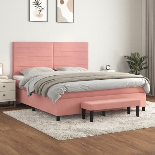 Ramsäng med madrass rosa 160x200 cm sammet