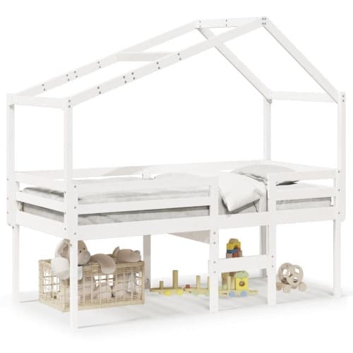 Hög säng med tak vit 90x200 cm massiv furu
