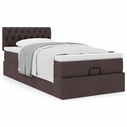 Ottoman sängram med madrass mörkbrun 90x190 cm tyg