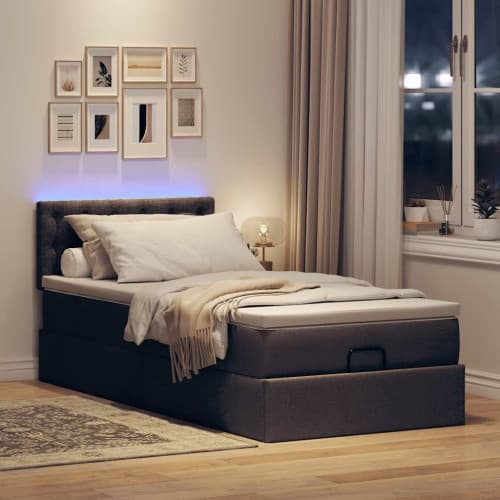 Ottoman sängram med madrass mörkbrun 90x190 cm tyg
