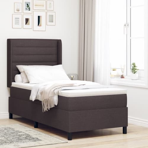 Boxspring Säng med Madrass Mörkbrun 90x190 cm Tyg