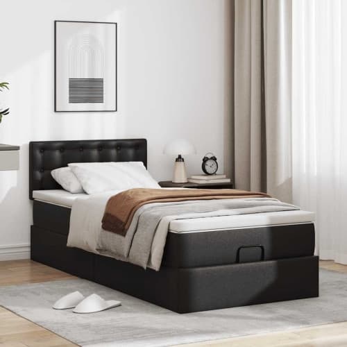 Ottoman säng med madrass svart 80x200 cm konstläder