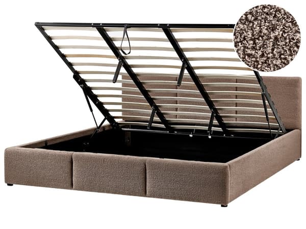 Seng Brun Boucle 180 x 200 cm Moderne To Mands Seng med Opbevaring Blød Sengegavl Dobbeltseng Sengeramme Retro Design