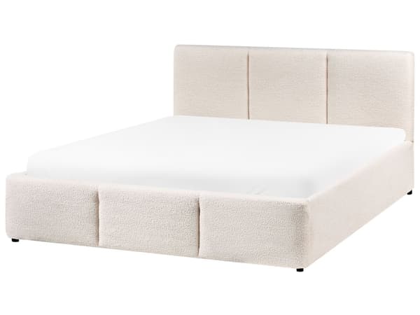 Seng Off White Boucle 140 x 200 cm Dekorativ Tre Kvart Seng med Sengegavl Halvanden Mands Kvalitetseng med Opbevaring Teenageværelse