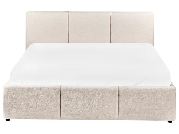 Seng Off White Boucle 140 x 200 cm Dekorativ Tre Kvart Seng med Sengegavl Halvanden Mands Kvalitetseng med Opbevaring Teenageværelse