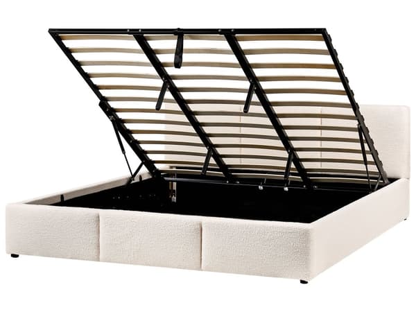 Seng Off White Boucle 180 x 200 cm Moderne To Mands Seng med Opbevaring Blød Sengegavl Dobbeltseng Sengeramme Retro Design