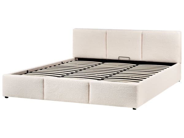 Seng Off White Boucle 180 x 200 cm Moderne To Mands Seng med Opbevaring Blød Sengegavl Dobbeltseng Sengeramme Retro Design