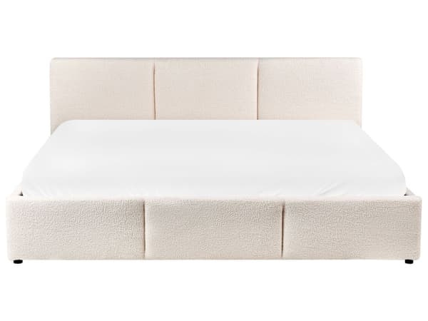Seng Off White Boucle 180 x 200 cm Moderne To Mands Seng med Opbevaring Blød Sengegavl Dobbeltseng Sengeramme Retro Design