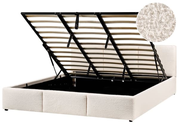 Seng Off White Boucle 180 x 200 cm Moderne To Mands Seng med Opbevaring Blød Sengegavl Dobbeltseng Sengeramme Retro Design