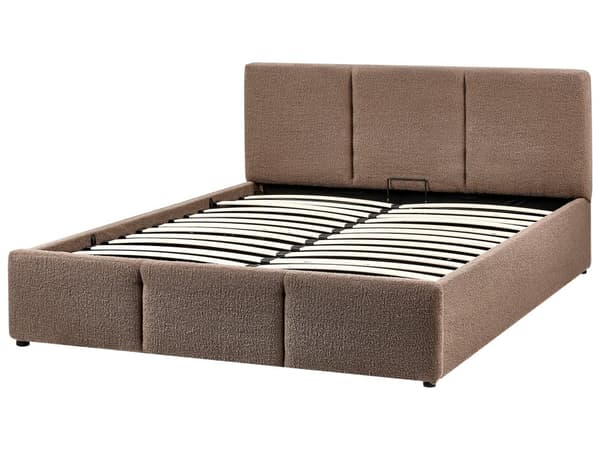 Seng Brun Boucle 140 x 200 cm Dekorativ Tre Kvart Seng med Sengegavl Halvanden Mands Kvalitetseng med Opbevaring Teenageværelse