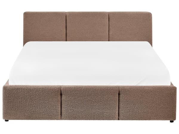 Seng Brun Boucle 140 x 200 cm Dekorativ Tre Kvart Seng med Sengegavl Halvanden Mands Kvalitetseng med Opbevaring Teenageværelse