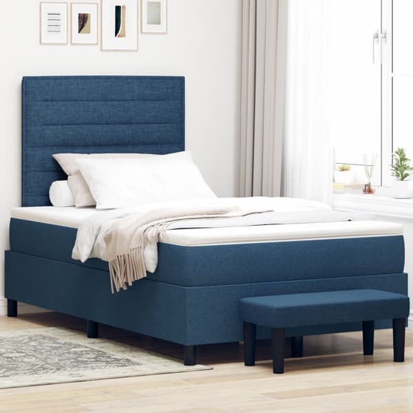 Boxspring Säng med Madrass & Bänk Blå 120x200 cm Tyg