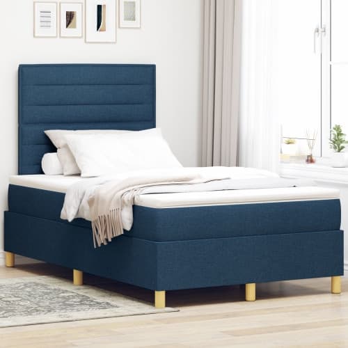 Box Spring Bed med Madrass Blå 120x200 cm Tyg