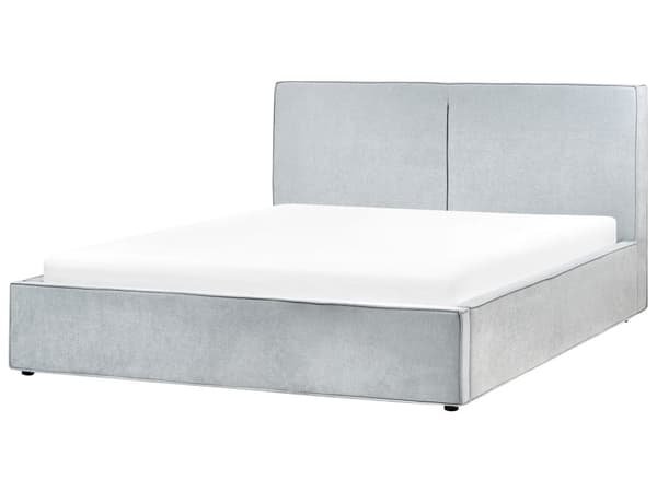 Seng med oppbevaring Lyseblå Stoff 180 x 200 cm Lamellbunn Sengegavl Modern design Dobbeltseng Soverom