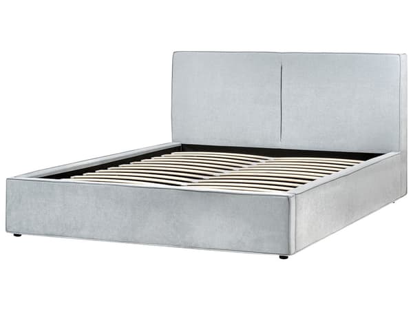 Seng med oppbevaring Lyseblå Stoff 180 x 200 cm Lamellbunn Sengegavl Modern design Dobbeltseng Soverom