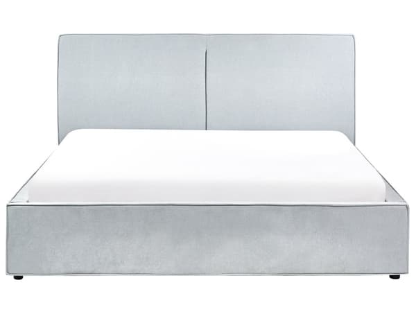 Seng med oppbevaring Lyseblå Stoff 180 x 200 cm Lamellbunn Sengegavl Modern design Dobbeltseng Soverom