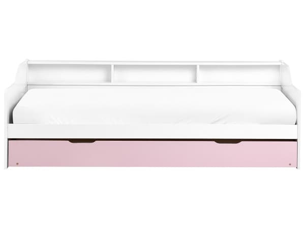 Daybed Dagseng Hvit og Rosa furu med spileramme 90 x 200 cm 3 hyller Uttrekkbar seng for 2 personer Moderne skandinavisk gjesterom Barnerom Ungdomsrom