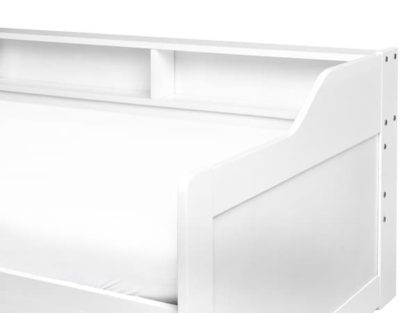 Daybed Dagseng Hvit og Rosa furu med spileramme 90 x 200 cm 3 hyller Uttrekkbar seng for 2 personer Moderne skandinavisk gjesterom Barnerom Ungdomsrom