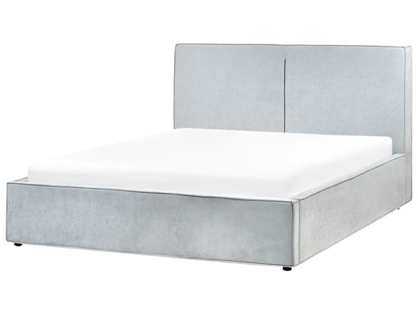 Seng med oppbevaring Lyseblå Stoff 160 x 200 cm Lamellbunn Sengegavl Modern design Dobbeltseng Soverom