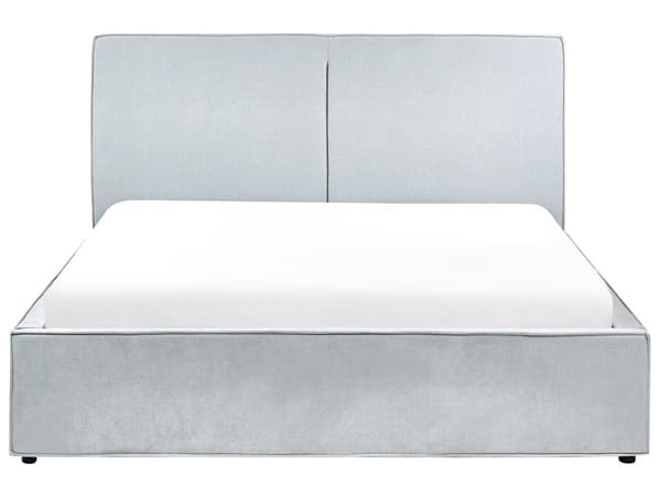Seng med oppbevaring Lyseblå Stoff 160 x 200 cm Lamellbunn Sengegavl Modern design Dobbeltseng Soverom