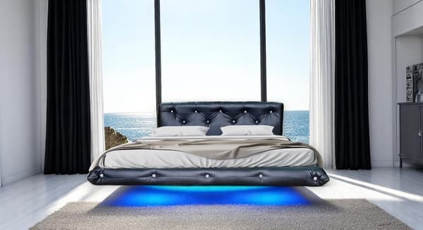 Flytande säng NelVento med madrass och LED-belysning, 160x200 sängpaket