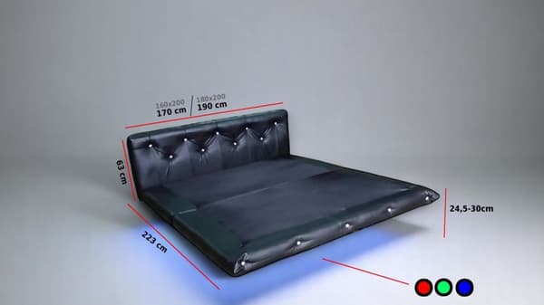 Flytande säng NelVento med madrass och LED-belysning, 160x200 sängpaket